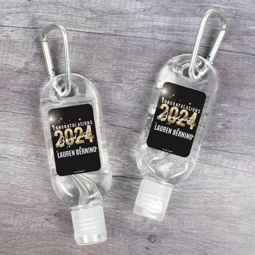 Personalized Graduation Black and Gold Hand Sanitizer with Carabiner - 1 fl. Oz.