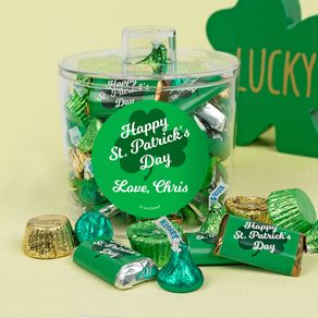 Personalized St. Patrick's Day Clover Container with Hershey's Mix