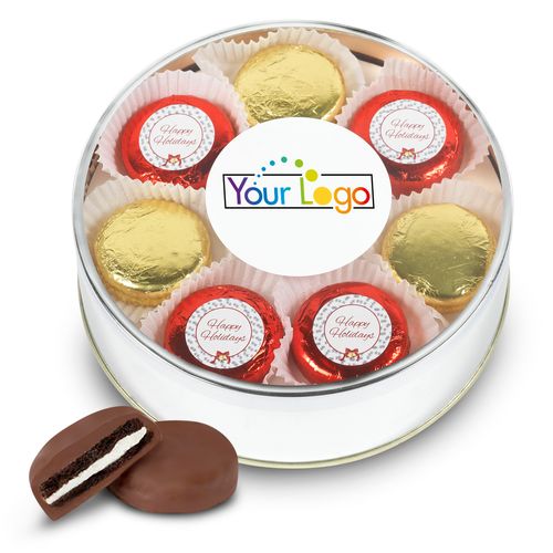Personalized Add Your Logo Happy Holidays Extra Large Tin Silver/Gold
