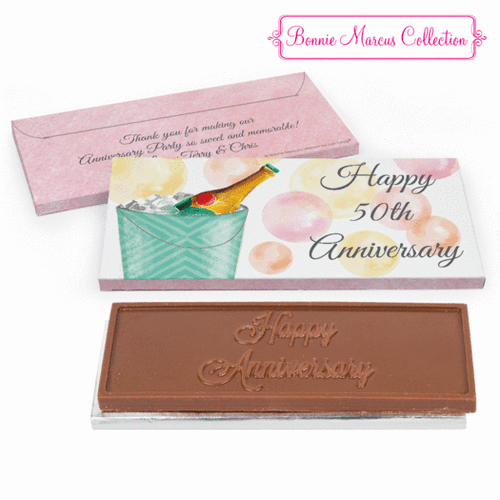 Deluxe Personalized Champagne Bucket Anniversary Embossed Chocolate Bar in Gift Box