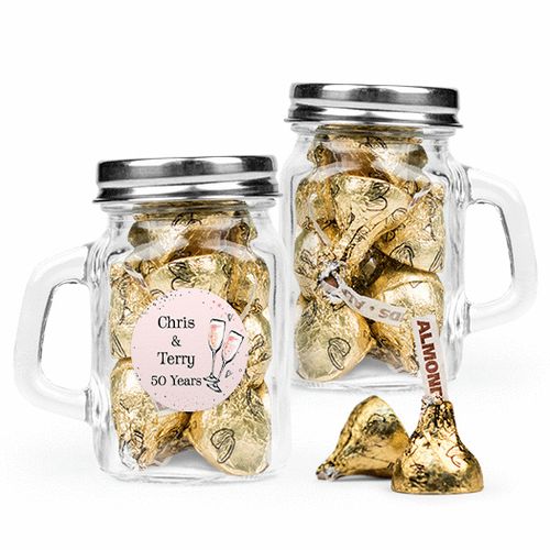 Personalized Anniversary Favor Assembled Mini Mason Mug Filled with Hershey's Kisses