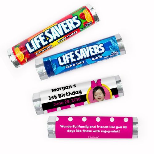 Personalized First Birthday Minnie Mouse Photo Lifesavers Rolls (20 Rolls)