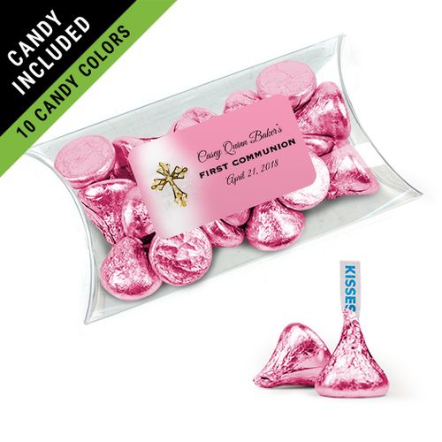 Personalized Girl First Communion Favor Assembled Pillow Box Filled with Hershey's Kisses