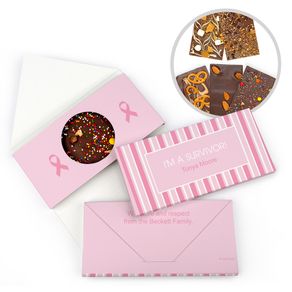 Personalized Pinstripe Breast Cancer Awareness Gourmet Infused Belgian Chocolate Bars (3.5oz)