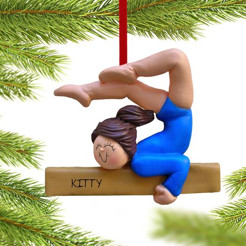 Personalized Gymnastics Girl on a Balance Beam in Blue Leotard