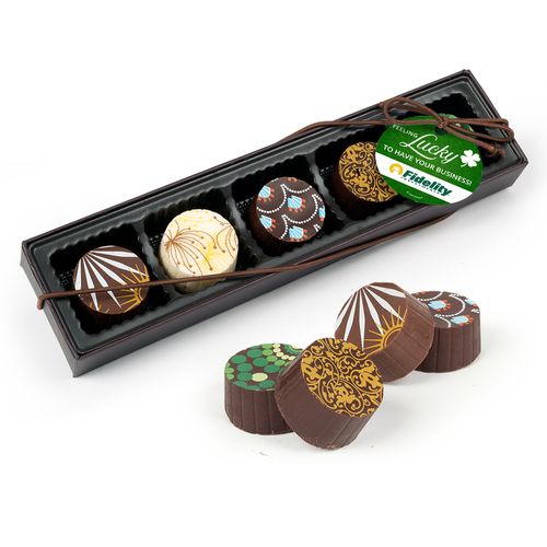 Personalized St. Patrick's Day Feeling Lucky Add Your Logo Gourmet Belgian Chocolate Truffle Gift Box (5 Truffles)