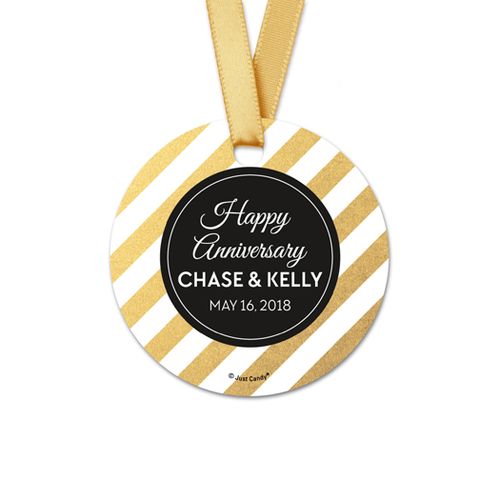 Personalized Shimmering Stripes Anniversary Round Favor Gift Tags (20 Pack)