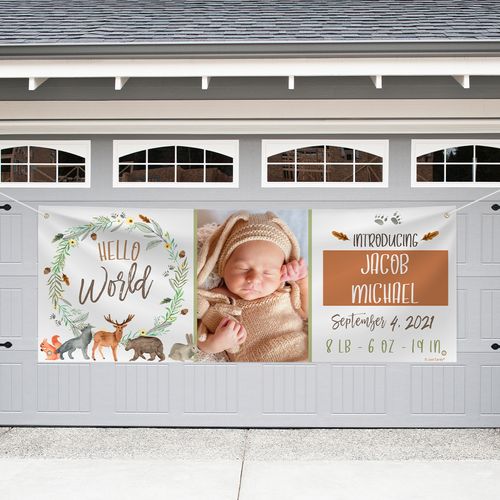 Personalized Baby Shower Garage Banner - Hello World