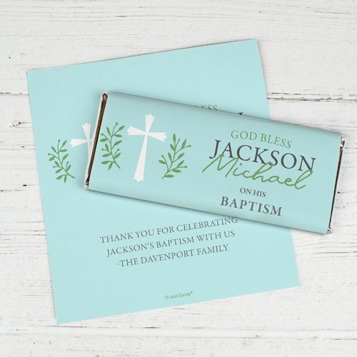 Personalized Baptism Chocolate Bar Wrappers Only - God Bless Blue