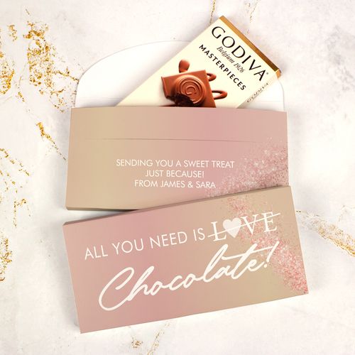 Deluxe Personalized Valentine's Day Godiva Chocolate Bar in Gift Box - All You Need is Chocolate