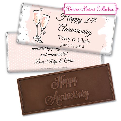 Personalized Bonnie Marcus Embossed Chocolate Bar Pink Bubbly Anniversary Favor