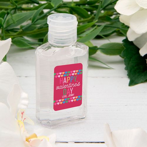 Personalized Hand Sanitizer Valentine's Day 2 fl. oz bottle - Rainbow Hearts