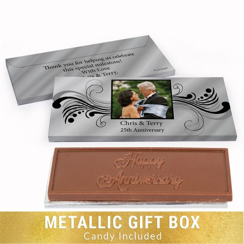 Deluxe Personalized Forever Yours 25th Anniversary Embossed Chocolate Bar in Silver Metallic Gift Box