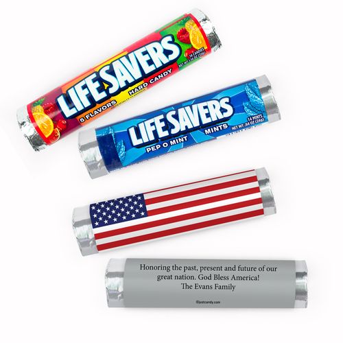 Personalized Patriotic American Flag Independence Day Lifesavers Rolls (20 Rolls)