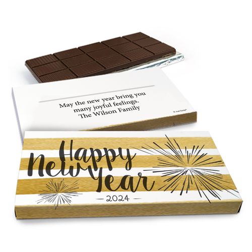Deluxe Personalized New Year's Eve Fireworks Chocolate Bar in Gift Box (3oz Bar)