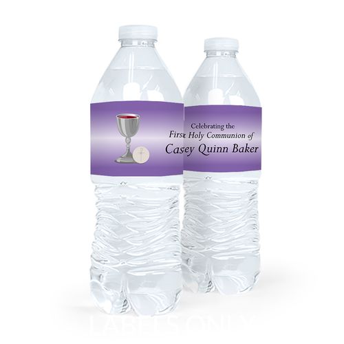 Personalized Communion Host & Silver Chalice Water Bottle Sticker Labels (5 Labels)