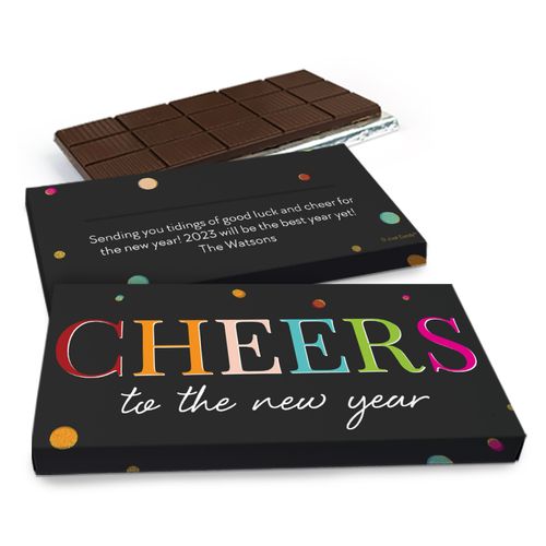 Deluxe Personalized New Year's Eve Cheers Chocolate Bar in Gift Box (3oz Bar)