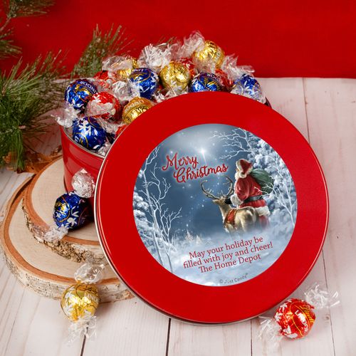 Personalized Christmas Starry Night Santa Tin with Lindt Truffles (approx 35 pcs)