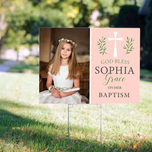 Personalized Baptism Yard Sign - Pink God Bless