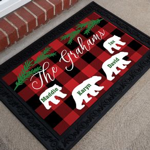 Personalized 18" x 30" Doormat Plaid Bear Family of 4