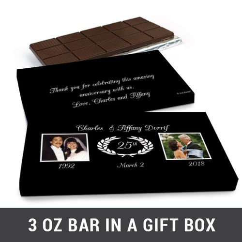 Deluxe Personalized Then & Now Photo Anniversary Belgian Chocolate Bar in Gift Box (3oz Bar)