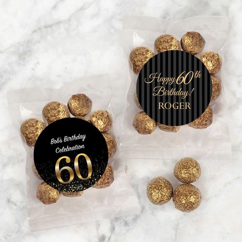 Personalized Milestone 60th Birthday Candy Bags with Premium Gourmet Sparkling Prosecco Cordials