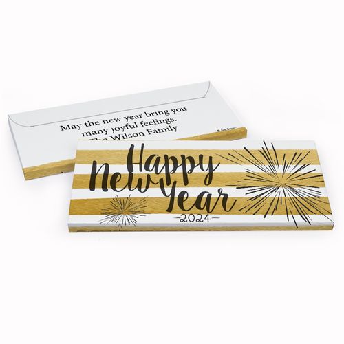 Deluxe Personalized New Year's Eve Fireworks Candy Bar Favor Box
