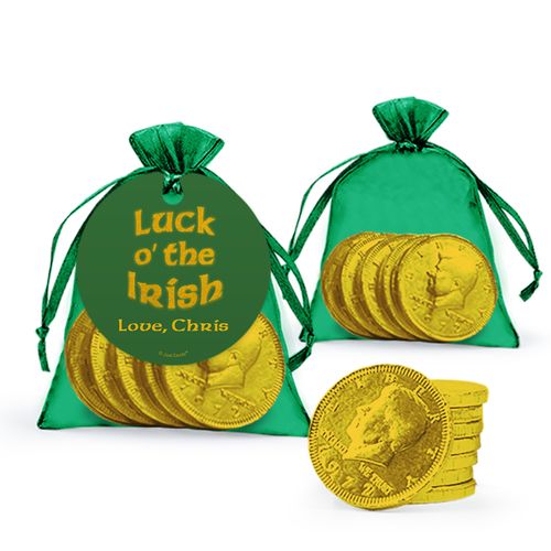 Personalized St. Patrick's Day Luck Extra Small Organza Bag of Gold Chocolate Coins