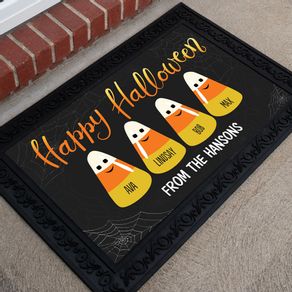 Personalized 18" x 30" Doormat Happy Halloween Candy Corn Family of 4