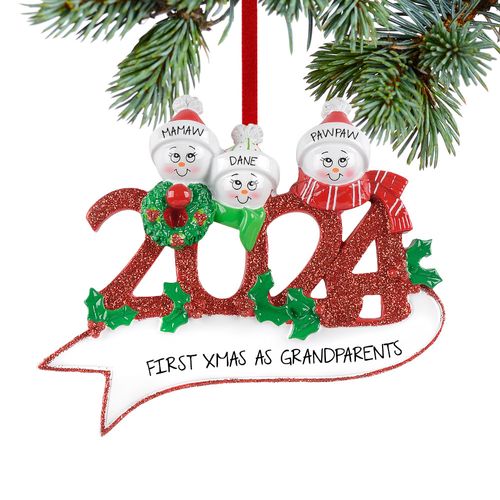 Personalized 2023 Snowman Grandparents and Grandkids Holiday Ornament