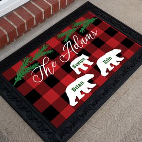 Personalized 18" x 30" Doormat Plaid Bear Family of 3