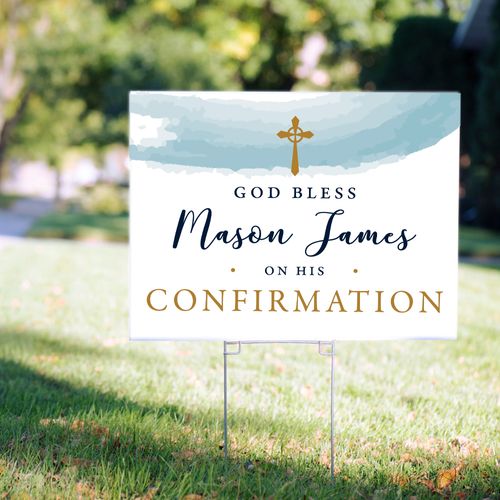 Personalized Confirmation Yard Sign - Watercolor God Bless