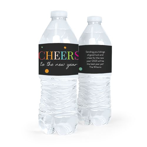 Personalized New Year's Eve Cheers Water Bottle Sticker Labels (5 Labels)