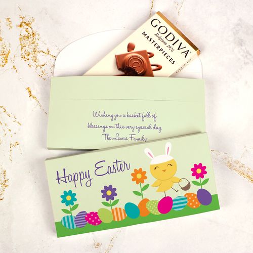 Deluxe Personalized Easter Bunny and Egg Hunt Godiva Chocolate Bar in Gift Box (3.1oz)