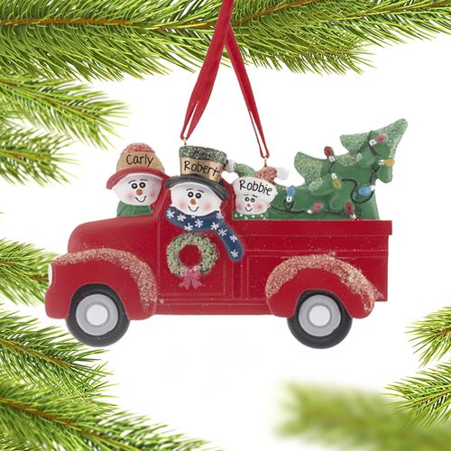 Personalized Vintage Red Truck Family of 3