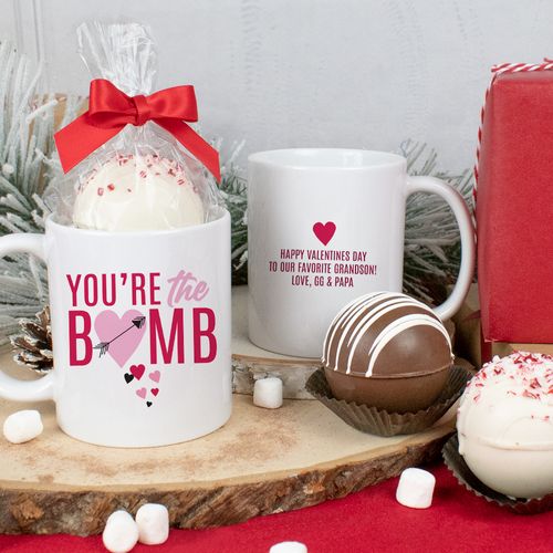 Personalized Valentine's Day 11oz Mug with Hot Chocolate Bomb - You're the Bomb