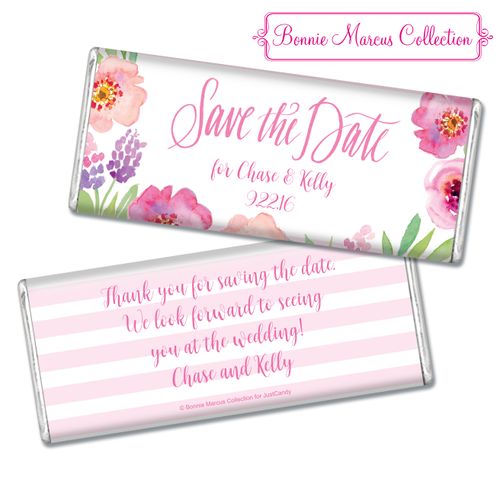 Floral Embrace Save the Date Favors Personalized Hershey's Bar Assembled