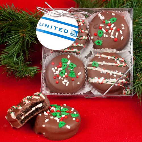 Personalized Christmas Add Your Logo Gourmet Belgian Chocolate Covered Oreos 4pc Gift Box