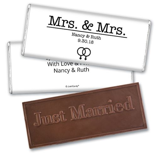 Personalized Lesbian Wedding Mrs. & Mrs. Embossed Chocolate Bar