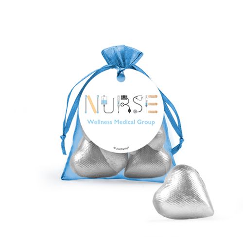 Personalized Nurse Appreciation First Aid Chocolate Hearts in Organza Bags with Gift Tag