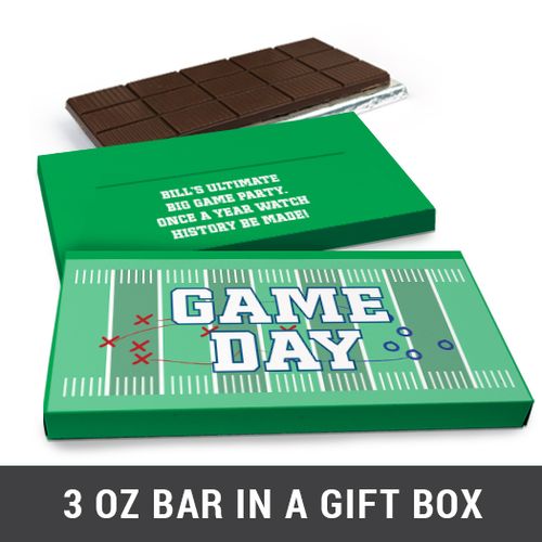 Deluxe Personalized Football Field Football Party Themed Chocolate Bar in Gift Box (3oz Bar)