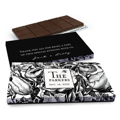 Deluxe Personalized Ornamental Botanicals Wedding Chocolate Bar in Gift Box (3oz Bar)
