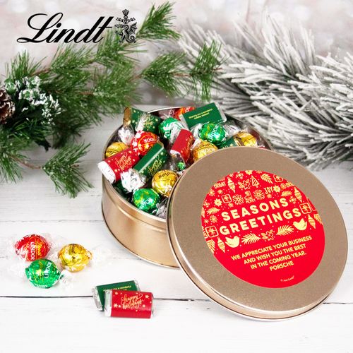 Personalized Seasons Greetings Tin with Lindt Truffles (approx 45 pcs)