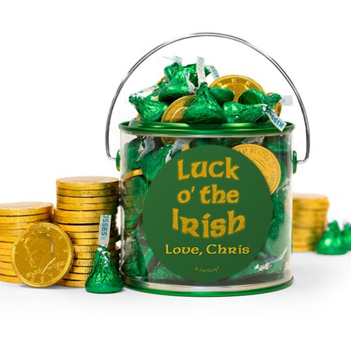 Personalized St. Patrick's Day Luck Hershey's Kisses & Gold Coins Filled Green Paint Can