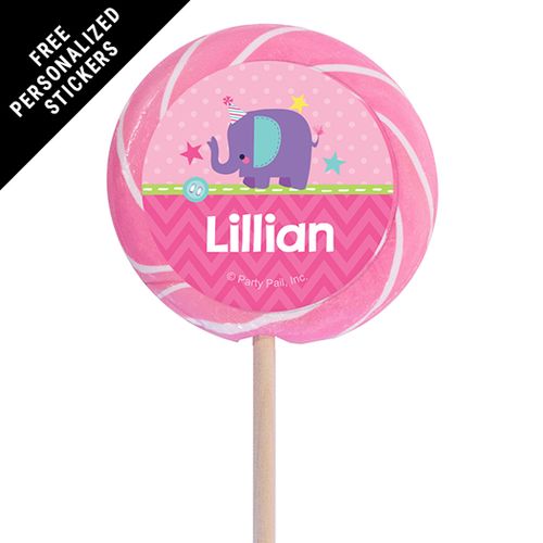 Birthday Personalized 3" Light Pink Swirly Pop Elephant 1st Birthday (12 Pack)