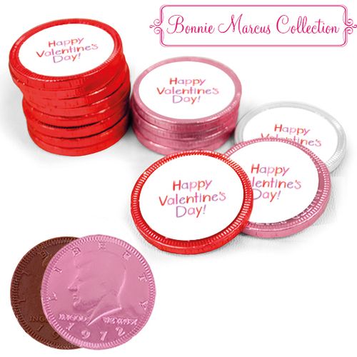 Valentine's Day Milk Chocolate Red, Pink and White Coins with Stickers (84 Pack)