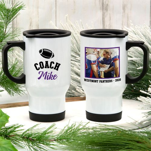 Personalized Stainless Steel Travel Mug (14oz) - Football Coach with Photo
