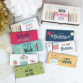 Personalized Birthday Wish Candy Gift Box Belgian Chocolate Bars (8 Pack)