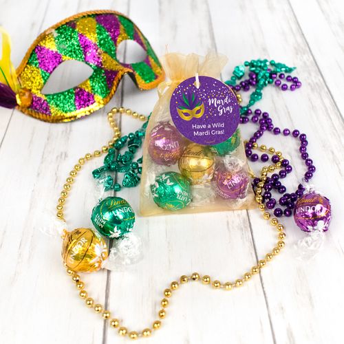 Personalized Mardi Gras Big Easy Lindor Truffles by Lindt in Organza Bags with Gift Tag