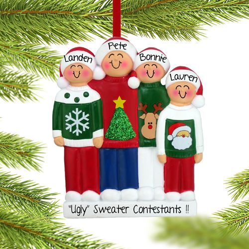 Personalized Ugly Christmas Sweater Family of 4